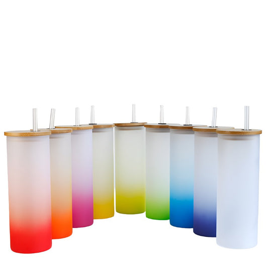 Sublimation Frosted Glass Gradient Colored Tumbler Mug with Bamboo lid