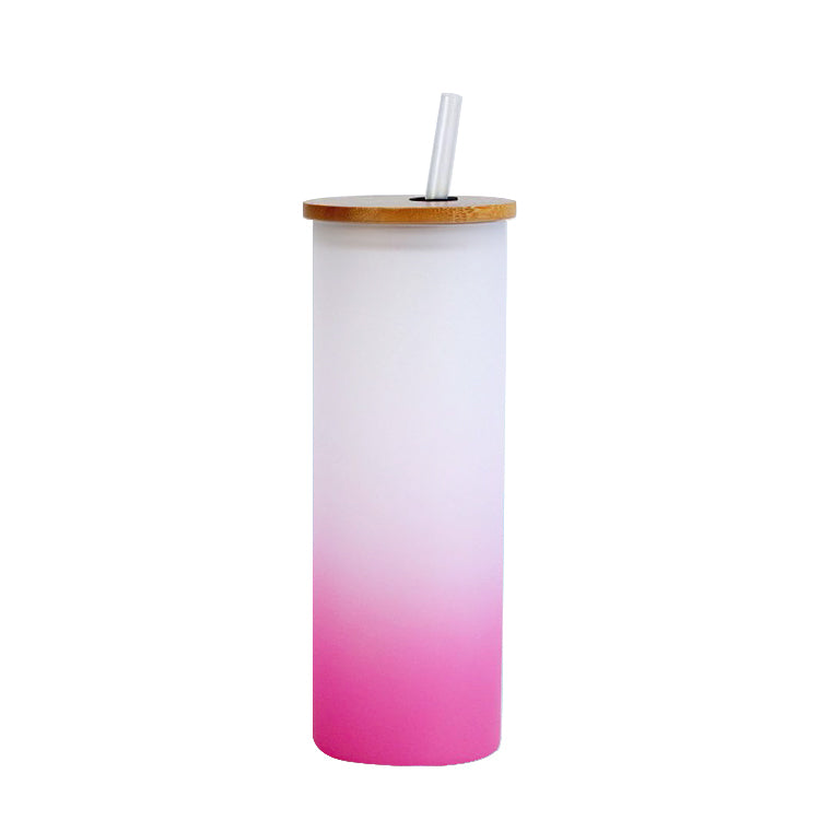 Sublimation Frosted Glass Gradient Colored Tumbler Mug with Bamboo lid